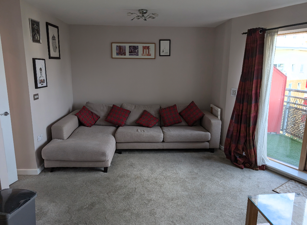 Beige sectional sofa in living room